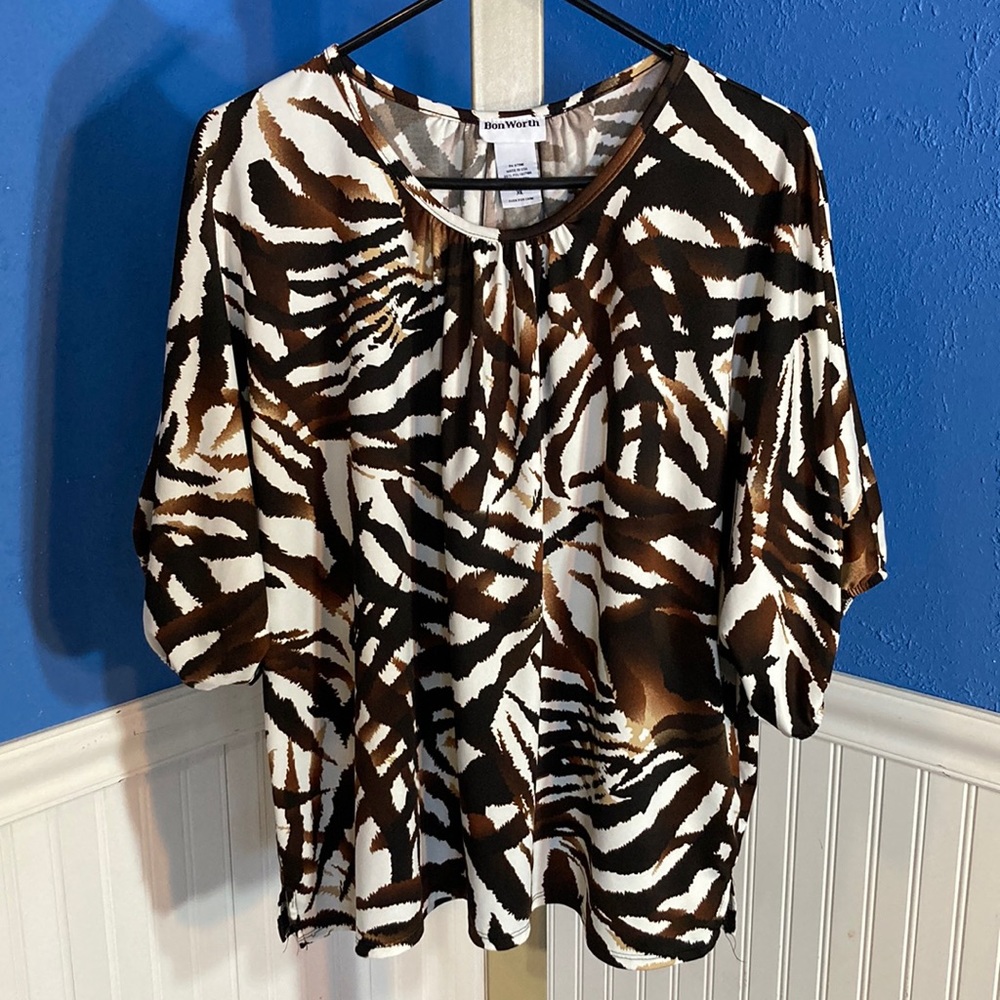 Bon Worth Zebra Print Blouse - Black, Brown, White